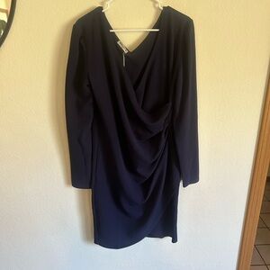 Nearkin XXL NWT Navy Blue Faux Wrap Long Sleeve Dress